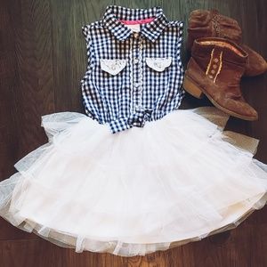 Tulle Glitter Tiered Cowgirl Dress With Plaid Top